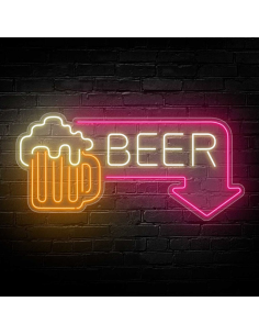 CARTELLO AL NEON BEER HERE LUMINOSO DECORAZIONE NEON OFFERTA